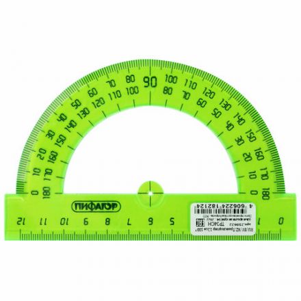 Транспортир 12 см, 180 градусов, ПИФАГОР, прозрачный, неоновый, ассорти, 210622 Транспортир 12 см, 180 градусов, ПИФАГОР, прозрачный, неоновый, ассорти, 210622