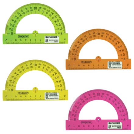 Транспортир 12 см, 180 градусов, ПИФАГОР, прозрачный, неоновый, ассорти, 210622 Транспортир 12 см, 180 градусов, ПИФАГОР, прозрачный, неоновый, ассорти, 210622