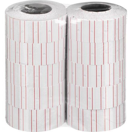 Этикет-лента 21,5х12 прямая белая с красной полосой, 1000шт/рул,10рул/уп Этикет-лента 21,5х12 прямая белая с красной полосой, 1000шт/рул,10рул/уп