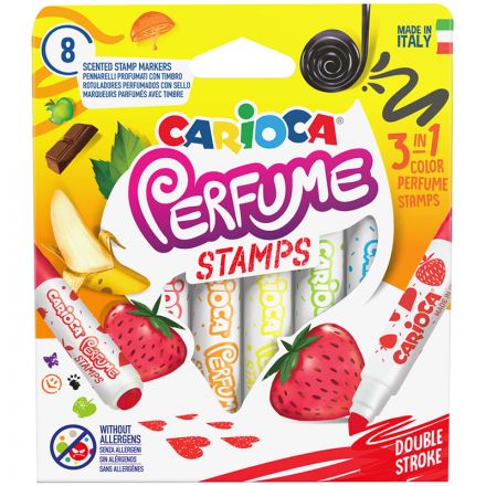 Фломастеры-штампы двусторонние Carioca "Perfume Stamps", 08цв., ароматизированные, смываемые, картон Фломастеры-штампы двусторонние Carioca "Perfume Stamps", 08цв., ароматизированные, смываемые, картон