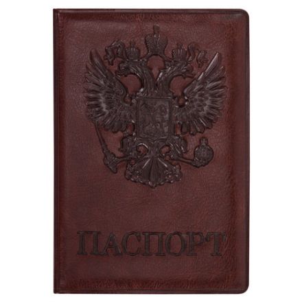 Обложка для паспорта STAFF, полиуретан под кожу, "ГЕРБ", коричневая, 237604