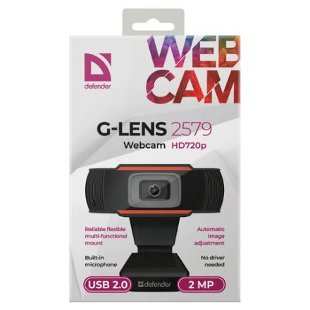 Веб-камера DEFENDER G-lens 2579, HD 720p, 2 Мп, черная, 63179 Веб-камера DEFENDER G-lens 2579, HD 720p, 2 Мп, черная, 63179