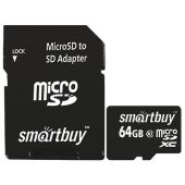 Карта памяти micro SDXC, 64 GB, SMARTBUY, 10 Мб/сек. (class 10), с адаптером, SB64GBSDCL10-01 Карта памяти micro SDXC, 64 GB, SMARTBUY, 10 Мб/сек. (class 10), с адаптером, SB64GBSDCL10-01
