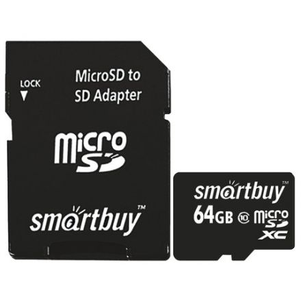 Карта памяти micro SDXC, 64 GB, SMARTBUY, 10 Мб/сек. (class 10), с адаптером, SB64GBSDCL10-01 Карта памяти micro SDXC, 64 GB, SMARTBUY, 10 Мб/сек. (class 10), с адаптером, SB64GBSDCL10-01