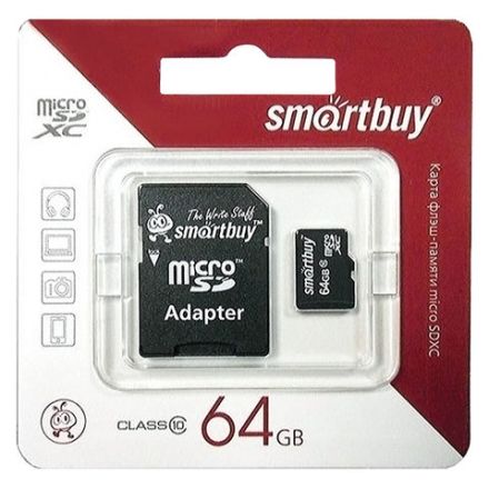 Карта памяти micro SDXC, 64 GB, SMARTBUY, 10 Мб/сек. (class 10), с адаптером, SB64GBSDCL10-01 Карта памяти micro SDXC, 64 GB, SMARTBUY, 10 Мб/сек. (class 10), с адаптером, SB64GBSDCL10-01