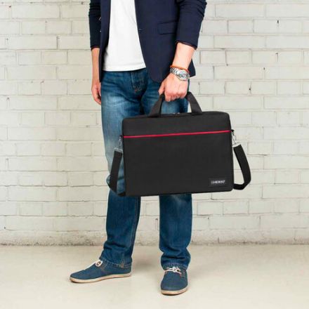 Сумка портфель HEIKKI MAXIMUM (ХЕЙКИ) с отделением для ноутбука 17,3", черная с красной вставкой, 34х44х6 см, 272591