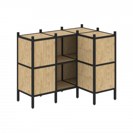 Loft Угловой внутренний стеллаж наборный VR.L-28 Тиквуд светлый/Чёрный металл 1278*862*1047