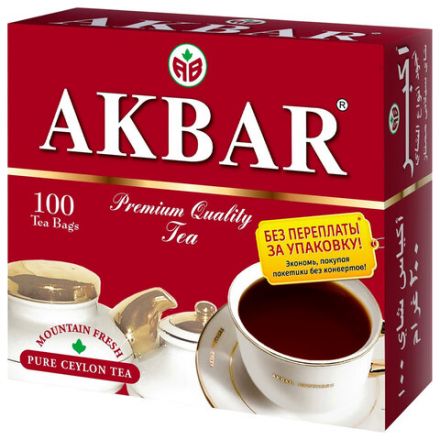 Чай АКБАР "Premium Quality" черный байховый цейлонский, 100 пакетиков по 2 г, 1050046
