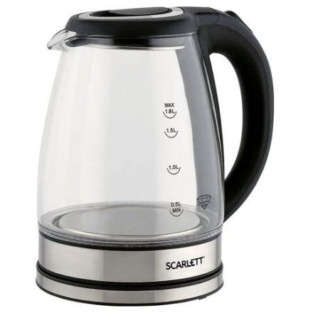 Чайник SCARLETT SC-EK27G88, 1,8 л, 1800 Вт, закрытый нагревательный элемент, стекло, черный Чайник SCARLETT SC-EK27G88, 1,8 л, 1800 Вт, закрытый нагревательный элемент, стекло, черный