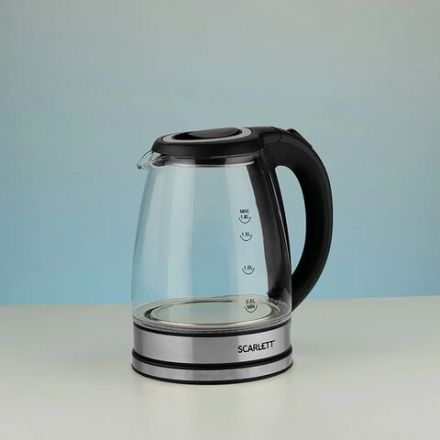Чайник SCARLETT SC-EK27G88, 1,8 л, 1800 Вт, закрытый нагревательный элемент, стекло, черный Чайник SCARLETT SC-EK27G88, 1,8 л, 1800 Вт, закрытый нагревательный элемент, стекло, черный