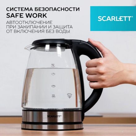 Чайник SCARLETT SC-EK27G88, 1,8 л, 1800 Вт, закрытый нагревательный элемент, стекло, черный Чайник SCARLETT SC-EK27G88, 1,8 л, 1800 Вт, закрытый нагревательный элемент, стекло, черный