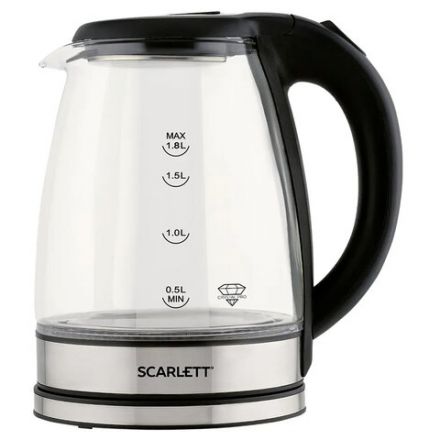 Чайник SCARLETT SC-EK27G88, 1,8 л, 1800 Вт, закрытый нагревательный элемент, стекло, черный Чайник SCARLETT SC-EK27G88, 1,8 л, 1800 Вт, закрытый нагревательный элемент, стекло, черный