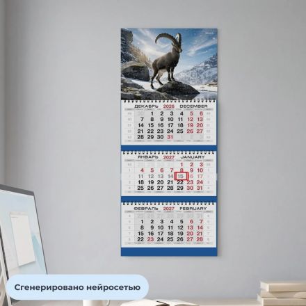 Календарь настенный 3-х блочный 2027 Attache Символ года Коза 295х710мм Календарь настенный 3-х блочный 2027 Attache Символ года Коза 295х710мм
