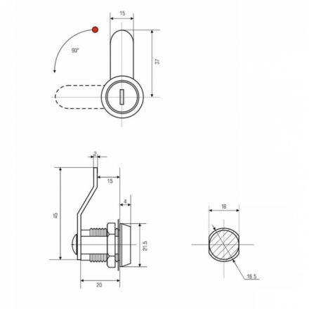 Замок почтовый EU 20 мм 90 градусов (изогнутый ригель) Замок почтовый EU 20 мм 90 градусов (изогнутый ригель)