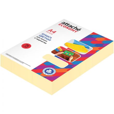 Бумага цветная Attache Economy (желтый пастель), 70г, А4, 500 л Бумага цветная Attache Economy (желтый пастель), 70г, А4, 500 л