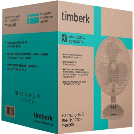 Вентилятор Timberk T-DF901, настольный, 22.5см, белый