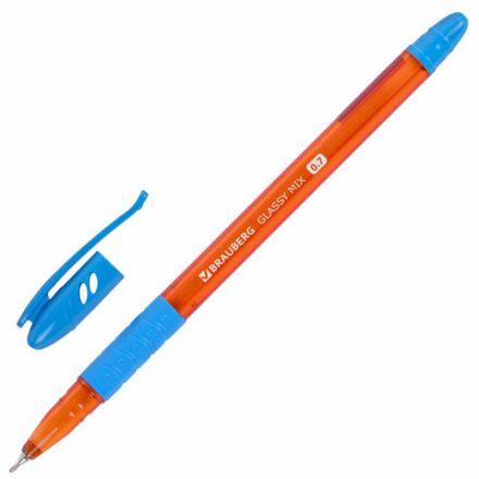 Ручка шариковая масляная с грипом BRAUBERG GLASSY MIX, СИНЯЯ, корпус ассорти, линия письма 0,35 мм, 144106 Ручка шариковая масляная с грипом BRAUBERG GLASSY MIX, СИНЯЯ, корпус ассорти, линия письма 0,35 мм, 144106