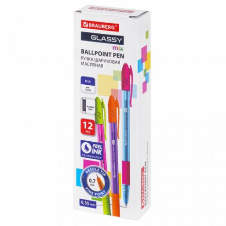Ручка шариковая масляная с грипом BRAUBERG GLASSY MIX, СИНЯЯ, корпус ассорти, линия письма 0,35 мм, 144106 Ручка шариковая масляная с грипом BRAUBERG GLASSY MIX, СИНЯЯ, корпус ассорти, линия письма 0,35 мм, 144106