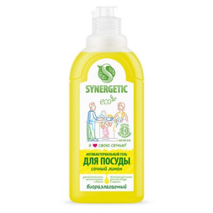 Гель для мытья посуды антибактериальный 500 мл, SYNERGETIC "Лимон", 103051 Гель для мытья посуды антибактериальный 500 мл, SYNERGETIC "Лимон", 103051