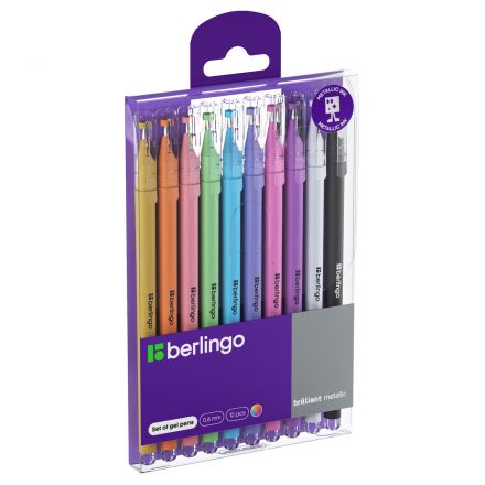 Набор гелевых ручек Berlingo "Brilliant Metallic" 10шт., 10цв., 0,8мм, корпус ассорти Набор гелевых ручек Berlingo "Brilliant Metallic" 10шт., 10цв., 0,8мм, корпус ассорти