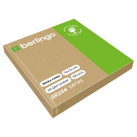 Самоклеящийся блок Berlingo "Green Series", 76*76мм, 100л., крафтовая бумага Самоклеящийся блок Berlingo "Green Series", 76*76мм, 100л., крафтовая бумага