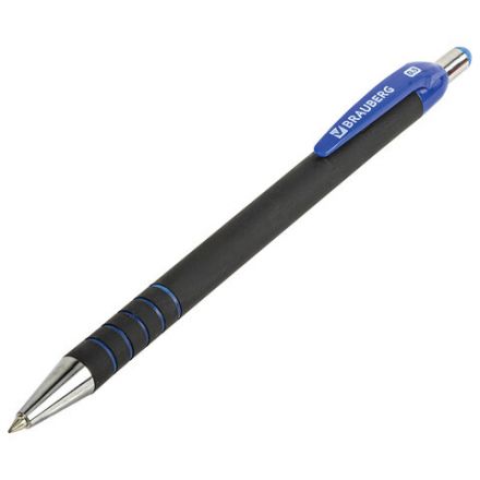 Ручка шариковая автоматическая BRAUBERG "Office Style", СИНЯЯ, корпус черный, пишущий узел 0,5 мм, линия письма 0,3 мм, 144222