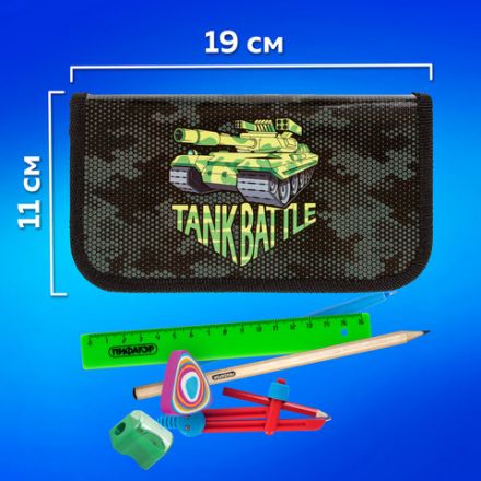 Пенал ПИФАГОР, 2 отделения, ламинированный картон, 19х11 см, "Tank", 270170