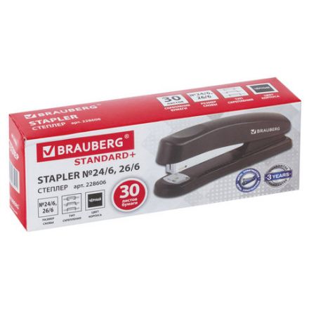 Степлер №24/6, 26/6 BRAUBERG "Standard+", до 30 листов, полнозагрузочный,черный, 228606 Степлер №24/6, 26/6 BRAUBERG "Standard+", до 30 листов, полнозагрузочный,черный, 228606