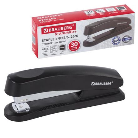 Степлер №24/6, 26/6 BRAUBERG "Standard+", до 30 листов, полнозагрузочный,черный, 228606 Степлер №24/6, 26/6 BRAUBERG "Standard+", до 30 листов, полнозагрузочный,черный, 228606