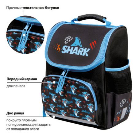 Ранец ПИФАГОР BASIC, 1 отделение, 3 кармана, эргономичная спинка, "Angry shark", 35х28х18 см, 272044 Ранец ПИФАГОР BASIC, 1 отделение, 3 кармана, эргономичная спинка, "Angry shark", 35х28х18 см, 272044