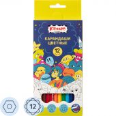 Карандаши цветные 12 цв/наб, 6-гранные Комус Класс Максики классические