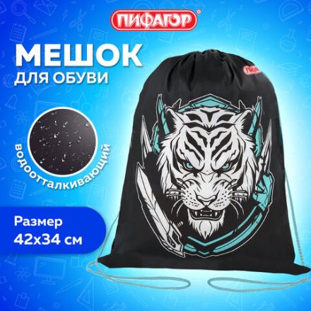 Мешок для обуви ПИФАГОР, 1 отделение, 42х34 см, "White tiger", 272389 Мешок для обуви ПИФАГОР, 1 отделение, 42х34 см, "White tiger", 272389
