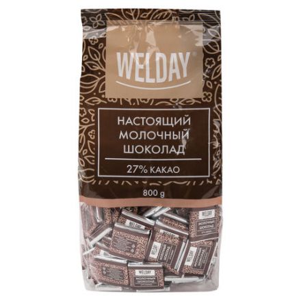 Шоколад порционный высшего качества WELDAY (ВЭЛДЭЙ) "Молочный 27%", 800 г (160 плиток по 5 г), пакет, 622406 Шоколад порционный высшего качества WELDAY (ВЭЛДЭЙ) "Молочный 27%", 800 г (160 плиток по 5 г), пакет, 622406