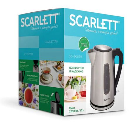Чайник SCARLETT SC-EK21S13, 1,7 л, 2200 Вт, закрытый нагревательный элемент, стальной Чайник SCARLETT SC-EK21S13, 1,7 л, 2200 Вт, закрытый нагревательный элемент, стальной