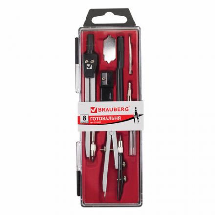 Готовальня BRAUBERG "Architect", 8 предметов: циркуль + кронциркуль, вставки + держатель, отвёртка, точилка, грифель, 210659 Готовальня BRAUBERG "Architect", 8 предметов: циркуль + кронциркуль, вставки + держатель, отвёртка, точилка, грифель, 210659