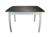 Стол В-15 105(145)*75 ЛДСП 16мм+стекло 4мм Серый сатин, вставка "бабочка", опоры массив бука белый Стол В-15 105(145)*75 ЛДСП 16мм+стекло 4мм Серый сатин, вставка "бабочка", опоры массив бука белый