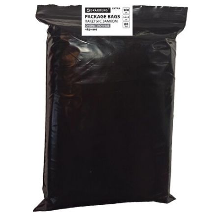 Пакеты ZIP-LOCK ОЧЕНЬ ПРОЧНЫЕ, комплект 100 шт., 100x150 мм, ПВД, 80 мкм., ЧЁРНЫЕ, BRAUBERG, 608932 Пакеты ZIP-LOCK ОЧЕНЬ ПРОЧНЫЕ, комплект 100 шт., 100x150 мм, ПВД, 80 мкм., ЧЁРНЫЕ, BRAUBERG, 608932