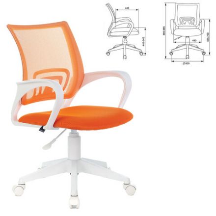 Кресло BRABIX "Fly MG-396W", с подлокотниками, пластик белый, сетка, оранжевое, 532401, MG-396W_532401 Кресло BRABIX "Fly MG-396W", с подлокотниками, пластик белый, сетка, оранжевое, 532401, MG-396W_532401