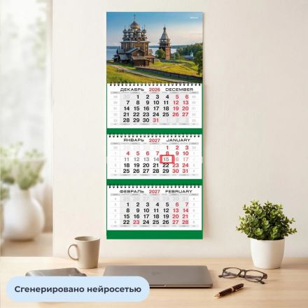 Календарь настенный 3-х блочный 2027 Attache Старинная церковь 295х710мм