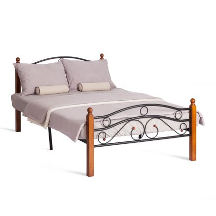 Кровать AT-803, дерево гевея/металл, 120*200 см (middle bed), красный дуб/черный