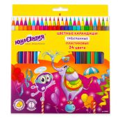 Карандаши цветные ЮНЛАНДИЯ "КАРНАВАЛ", 24 цвета, трехгранные, грифель 3 мм, 181686 Карандаши цветные ЮНЛАНДИЯ "КАРНАВАЛ", 24 цвета, трехгранные, грифель 3 мм, 181686