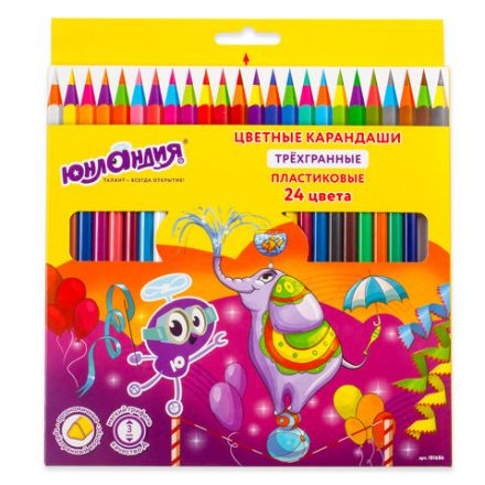 Карандаши цветные ЮНЛАНДИЯ "КАРНАВАЛ", 24 цвета, трехгранные, грифель 3 мм, 181686 Карандаши цветные ЮНЛАНДИЯ "КАРНАВАЛ", 24 цвета, трехгранные, грифель 3 мм, 181686