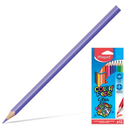 Карандаши цветные MAPED (Франция) "Color'Peps Star", 12 цветов, трехгранные, грифель 3 мм, натуральное дерево, 183212 Карандаши цветные MAPED (Франция) "Color'Peps Star", 12 цветов, трехгранные, грифель 3 мм, натуральное дерево, 183212
