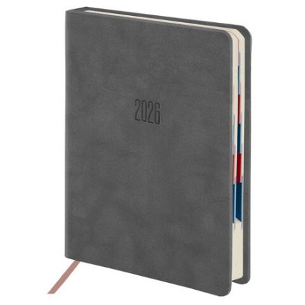 Ежедневник датированный 2026 B6 125х173 мм, GALANT "Vivid", под кожу, серый, 117410