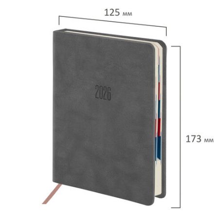 Ежедневник датированный 2026 B6 125х173 мм, GALANT "Vivid", под кожу, серый, 117410