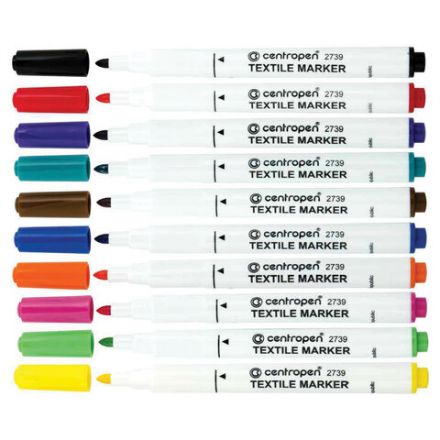 Маркеры для ткани 10 ЦВЕТОВ CENTROPEN "Textile Marker", круглый наконечник, 1,8 мм, 2739/10, 5 2739 1001 Маркеры для ткани 10 ЦВЕТОВ CENTROPEN "Textile Marker", круглый наконечник, 1,8 мм, 2739/10, 5 2739 1001