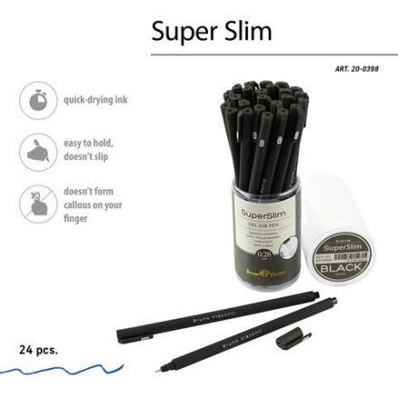 Ручка гелевая BRUNO VISCONTI "Super Slim Black", СИНЯЯ, узел 0,28 мм, линия 0,2 мм, 20-0398 Ручка гелевая BRUNO VISCONTI "Super Slim Black", СИНЯЯ, узел 0,28 мм, линия 0,2 мм, 20-0398
