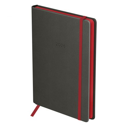 Ежедневник датированный 2026г., А5, 176л., твердый переплет, кожзам, BG "Contrast. Graphite", графитовый, цветной срез, на резинке Ежедневник датированный 2026г., А5, 176л., твердый переплет, кожзам, BG "Contrast. Graphite", графитовый, цветной срез, на резинке