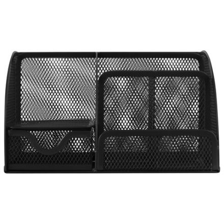 Подставка-органайзер металлическая BRAUBERG "Germanium", 7 секций, 125х220х140 мм, черная, 237416