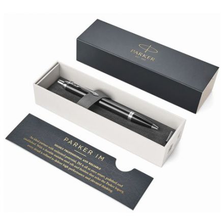 Ручка шариковая PARKER "IM Core Black Lacquer CT", черный глянцевый лак, детали хром, синяя, 1931665 Ручка шариковая PARKER "IM Core Black Lacquer CT", черный глянцевый лак, детали хром, синяя, 1931665